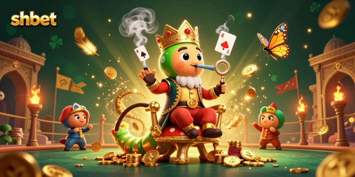 Experience thrilling gaming at shbet with a dynamic scene of a caterpillar hookah-master in a lush casino environment.