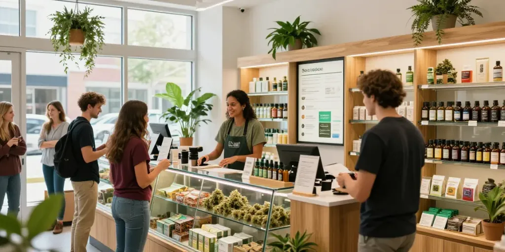 Buy cannabis online UK with premium products showcased in a modern dispensary.