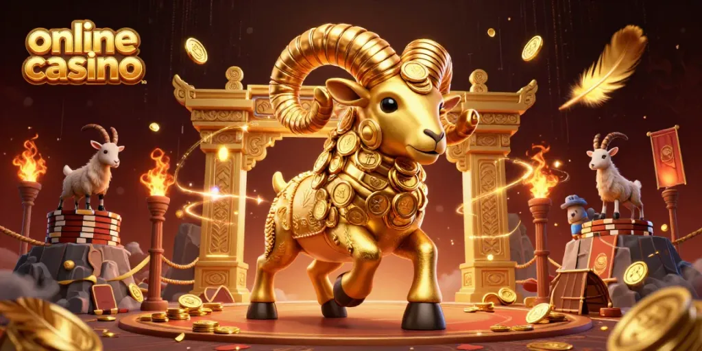 Experience thrilling action at an online casino Australia with vibrant cartoon elements and golden ram.