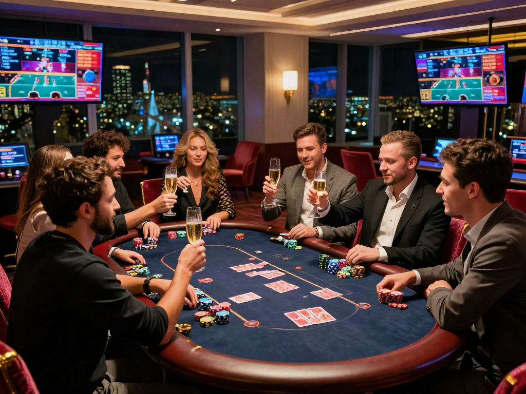 Situs LUXURY111 saat bermain poker di kasino mewah dengan teman-teman.