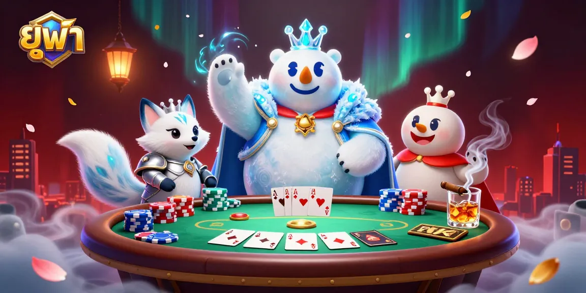 Experience ยูฟ่า with a captivating scene of the ice king polar bear and vibrant poker elements in a dynamic casino atmosphere.