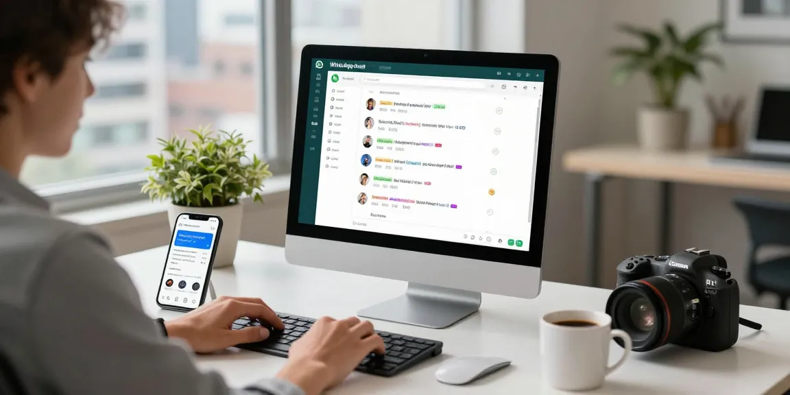 Engaging with WhatsApp電腦版 on a modern desktop setup, showcasing chat interface and vibrant workspace.