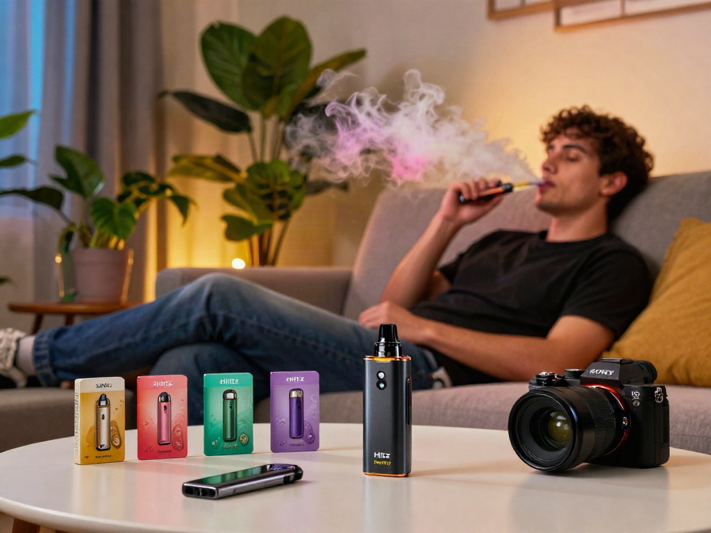 Enjoying Hitz infinity Gen 7 vape with friends in a cozy living room setting