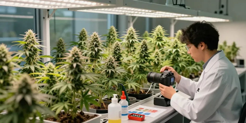 F1 triploid seeds in a detailed cannabis cultivation environment showcasing innovation.