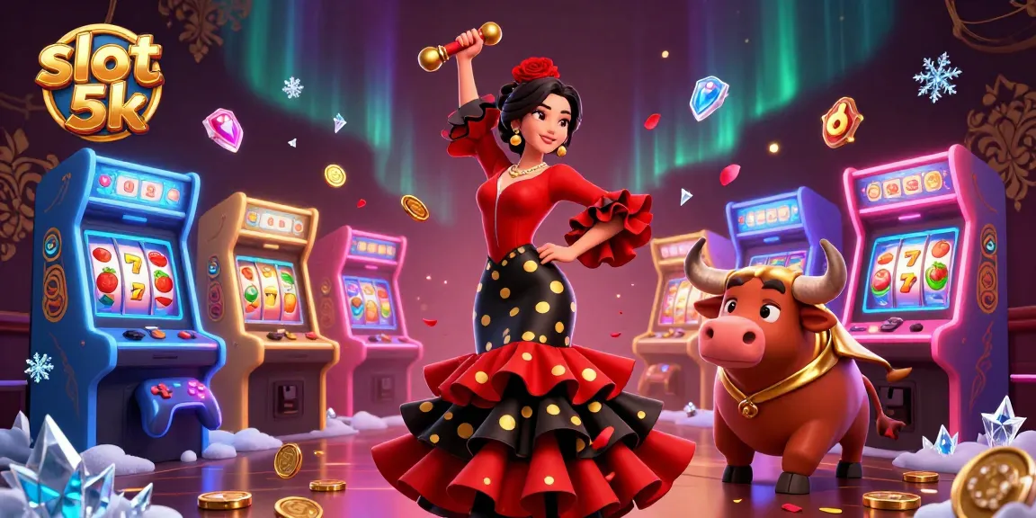 Experience thrilling gameplay with slot 5k, surrounded by vibrant gaming elements and dynamic characters.