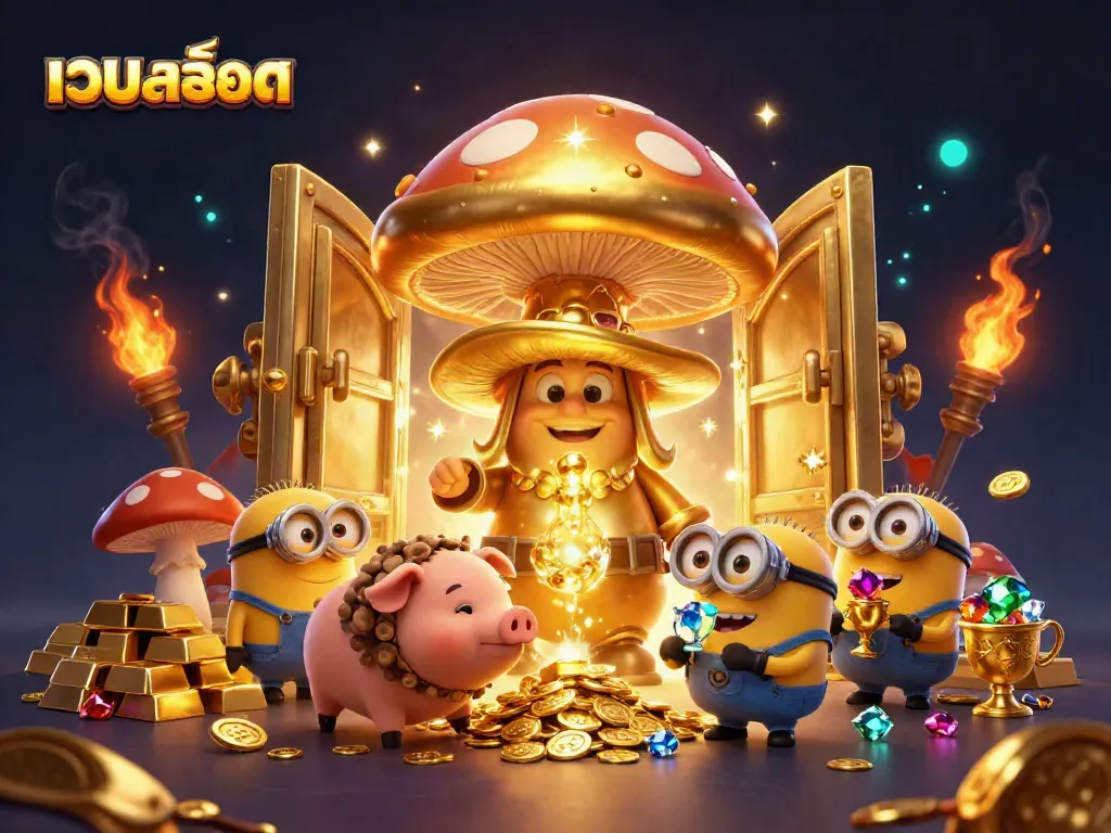 Engage with เว็บสล็อต through an ultra-detailed 3D illustration depicting magical characters and treasures.
