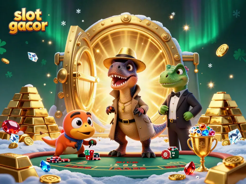 Experience thrilling slot gacor action with animated cartoon characters at a vibrant casino table.