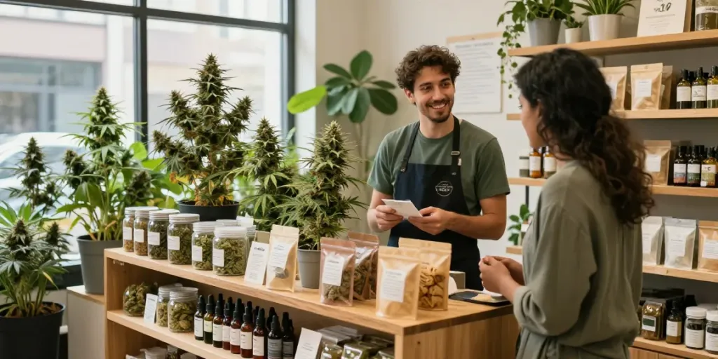 Buy cannabis online UK at a welcoming urban dispensary with friendly staff and vibrant products.