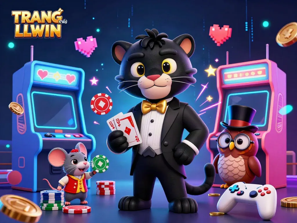 Experience the thrill at TRANG CHỦ LLWIN as the black panther elegantly deals cards among vivid game elements, encapsulating the excitement of online gaming.