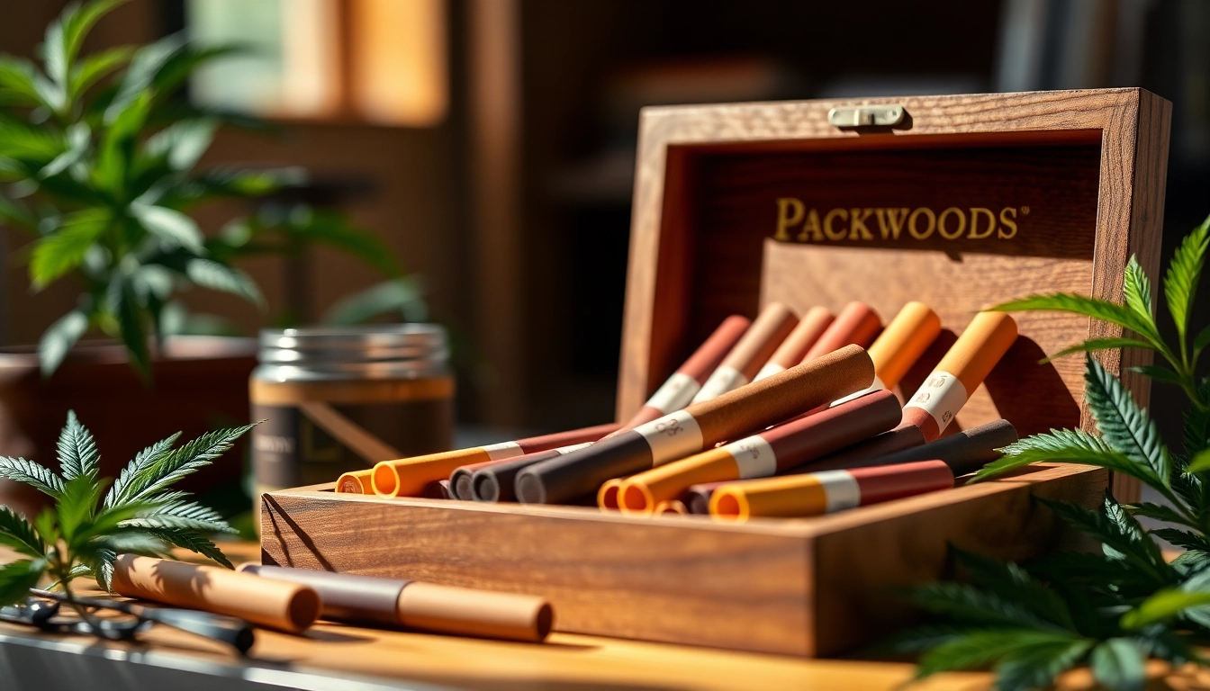 Buy packwoods for sale featuring beautifully arranged pre-rolls in a stylish wooden box.
