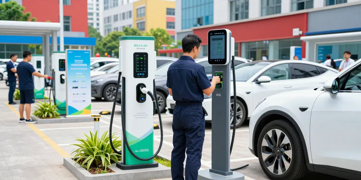 DC fast charger manufacturer showcasing advanced charging technology in a modern urban EV charging station.