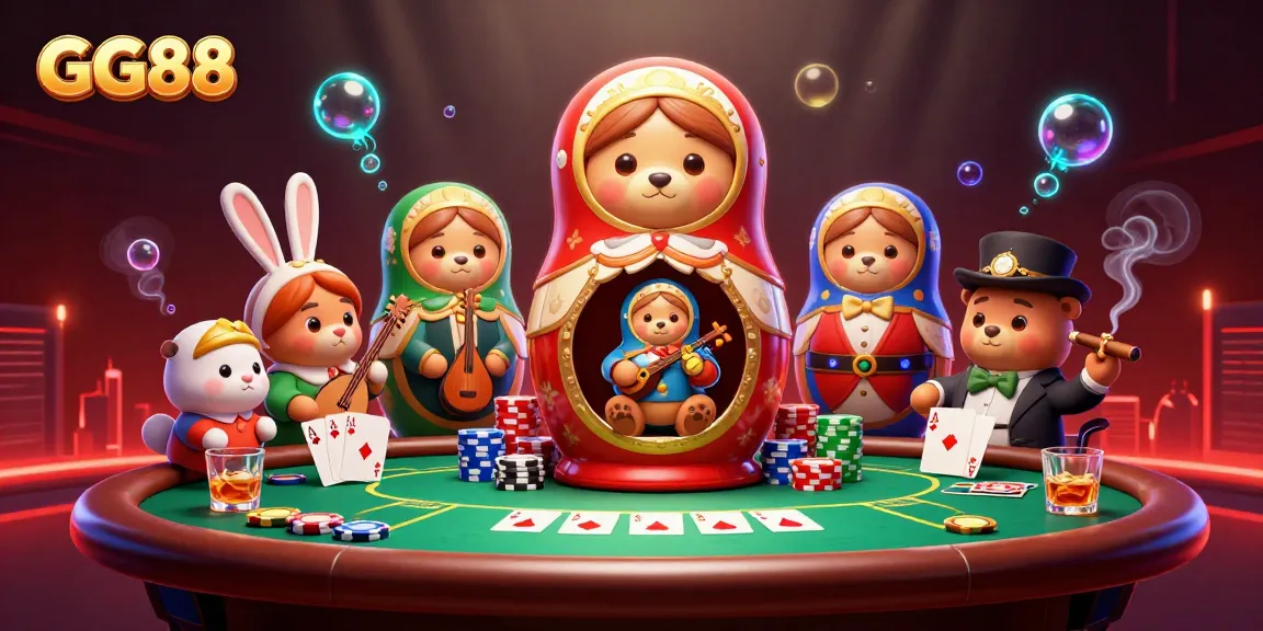 Experience exciting casino action with GG88, featuring cartoon bears at a vibrant poker table.