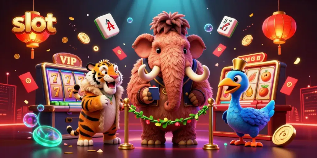 Mengambil kesempatan jackpot slot dalam suasana kasino yang ceria dengan berbagai simbol keberuntungan.