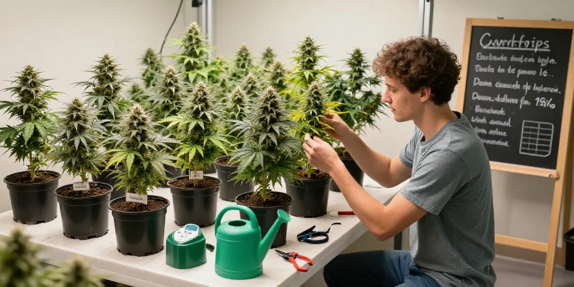 Feminisierte Cannabissamen kaufen: Healthy young cannabis plants sprouting in an indoor grow setup.
