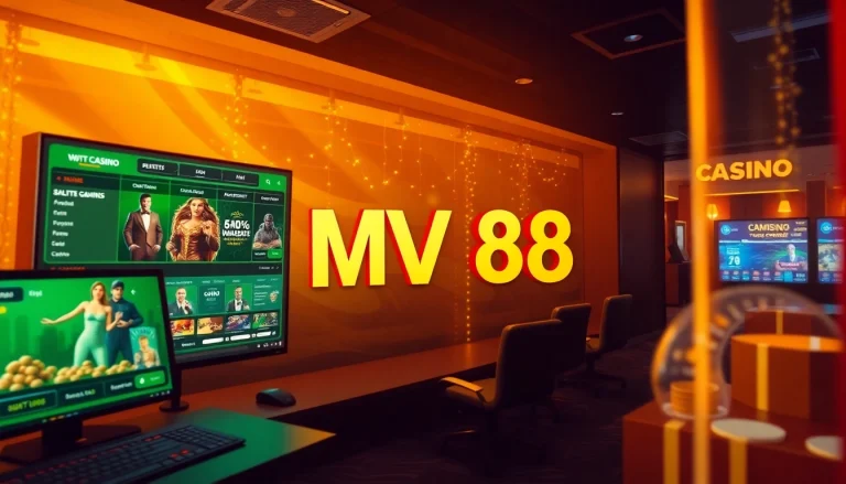 Engaging digital casino scene featuring MV 88 branding, highlighting secure USDT transactions.
