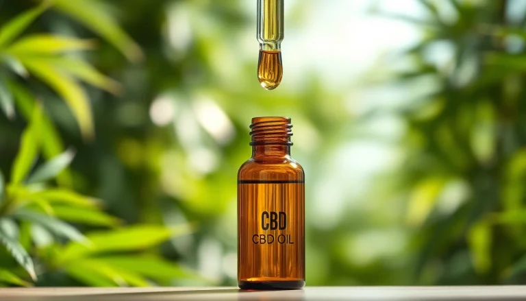Highlighting CBD Oil in a dropper within a natural hemp plant setting.