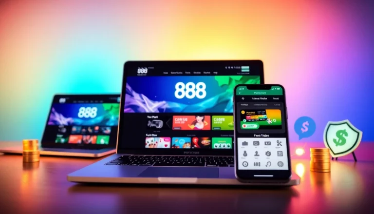 Exciting view of the 888 new online gaming platform interface on devices, showcasing security and innovation.