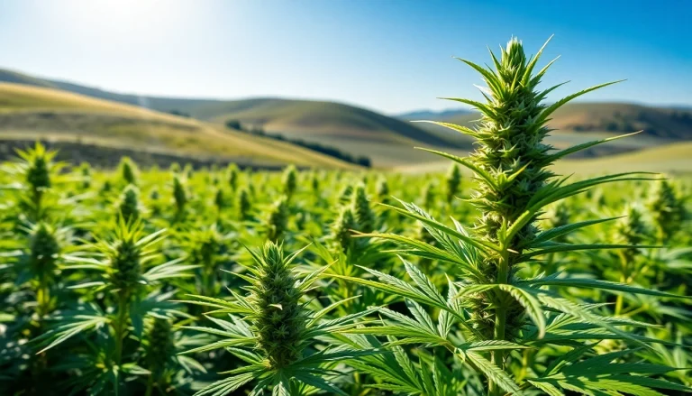 Explore lush CBD plants thriving in a bright, natural hemp field.