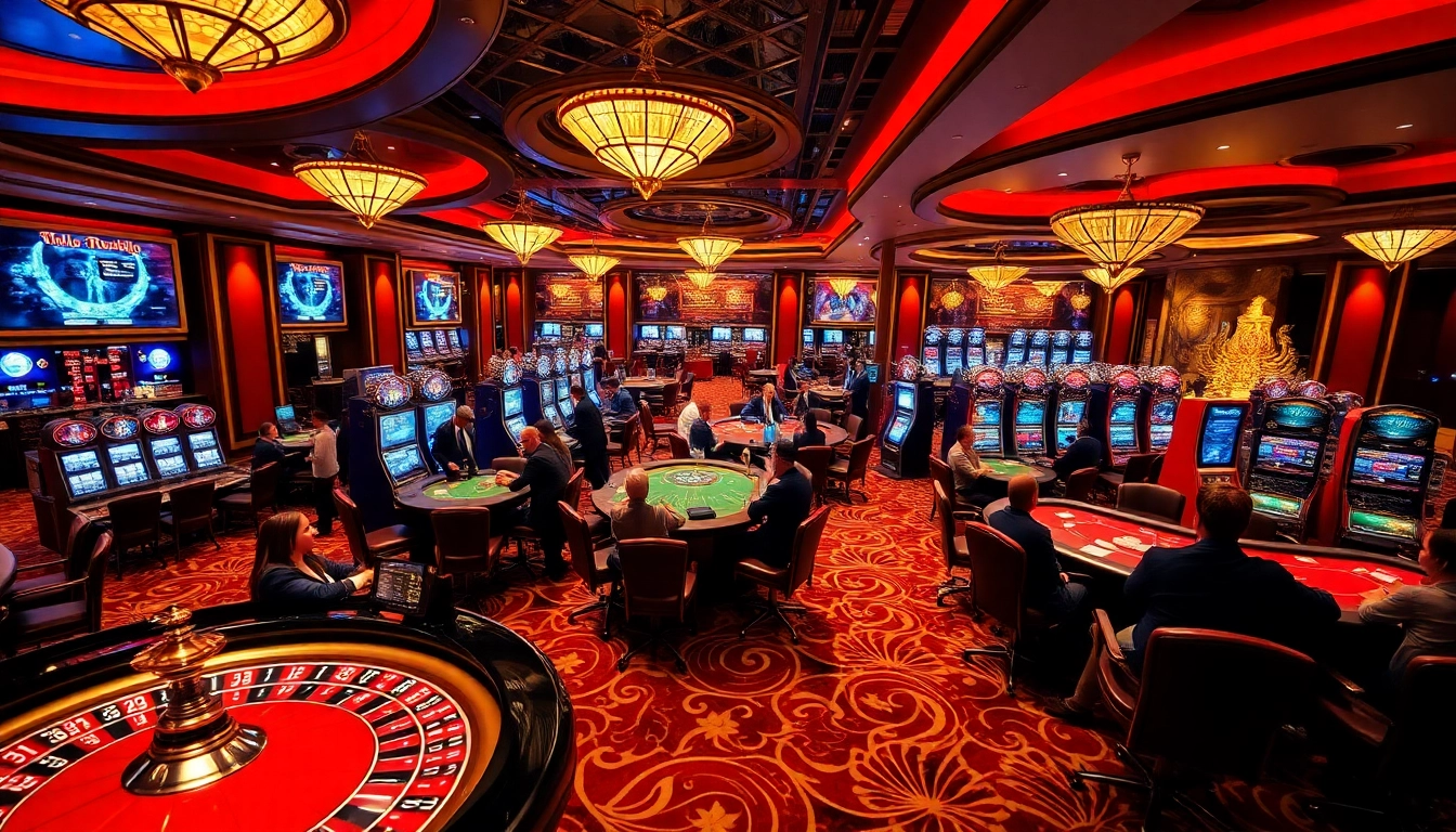 Engaged players at a lavish casino showcasing games from https://marvelbet.site/ with vibrant roulette and slot machines.