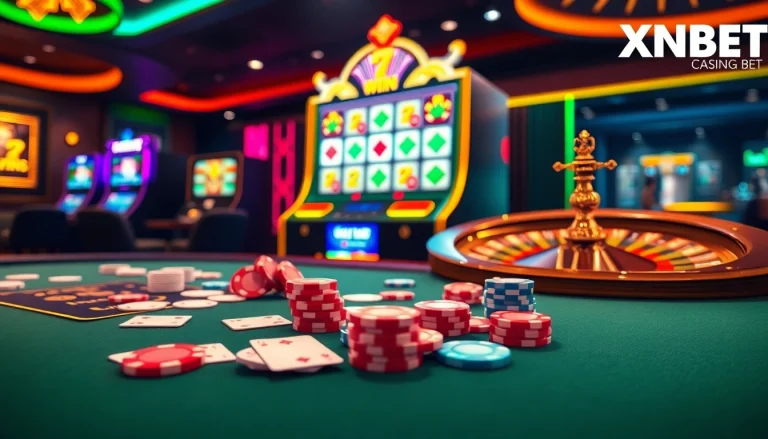 Experience the thrill of XN88 BET with an exciting casino scene featuring poker, roulette, and slot games.