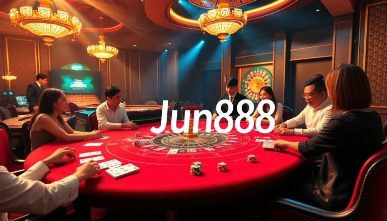 Experience thrilling baccarat with nhà cái Jun88 at a luxurious casino table featuring professional dealers.