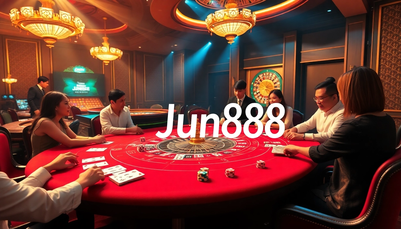 Experience thrilling baccarat with nhà cái Jun88 at a luxurious casino table featuring professional dealers.