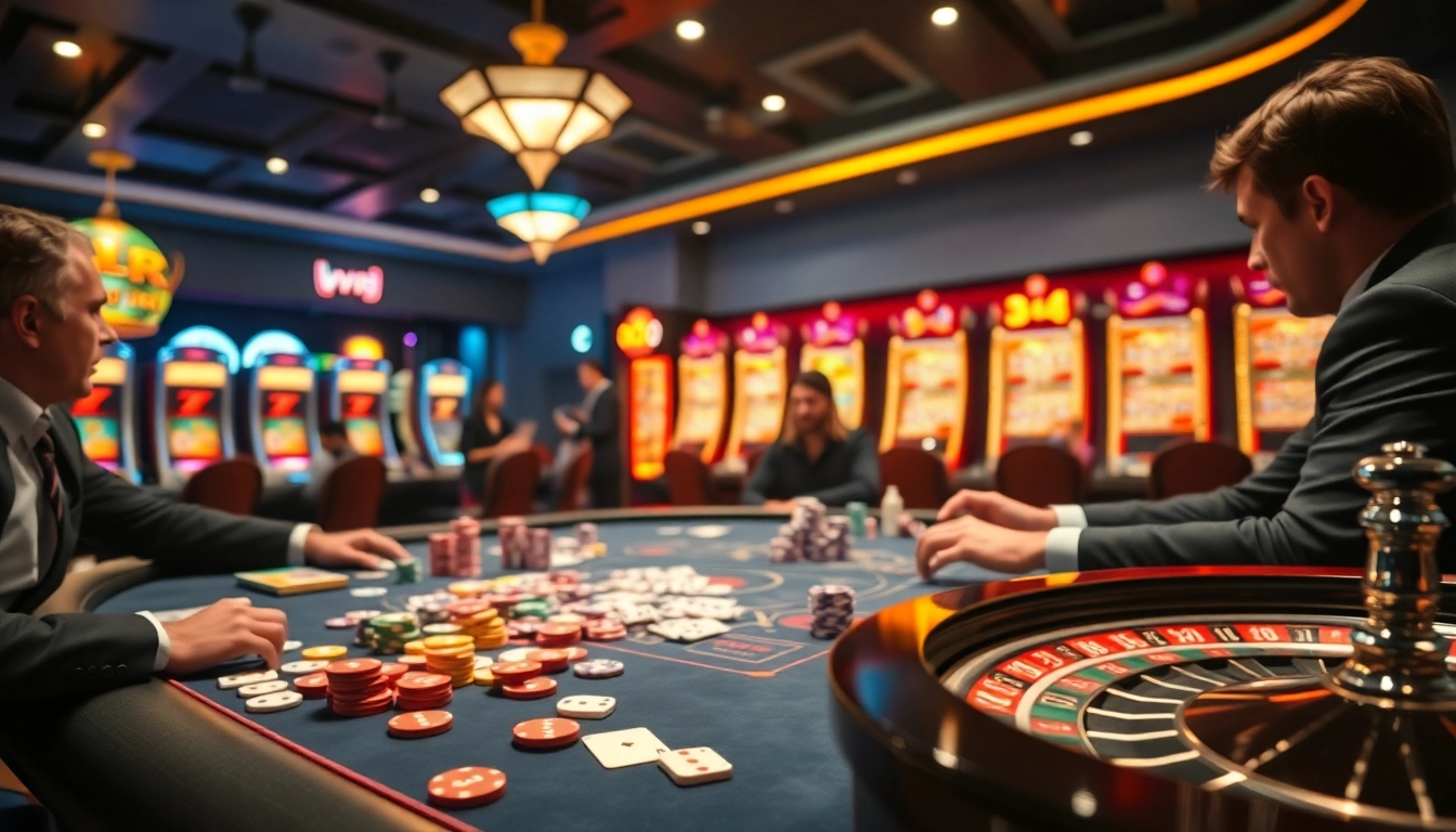 Engage in thrilling gameplay with vb9 at a vibrant casino table surrounded by colorful chips and cards.