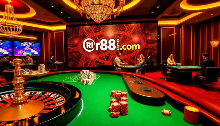 Experience excitement with rr88com's online casino games featuring a luxurious roulette wheel and vibrant poker chips.