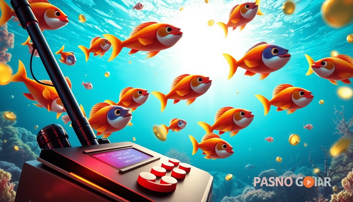 Experience the thrilling game bắn cá đổi thưởng in a vibrant underwater fishing scene, capturing action and excitement.