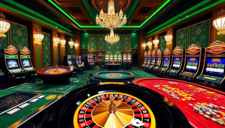 Experience the thrill of winning at 99win with vibrant casino tables and roulette wheels.