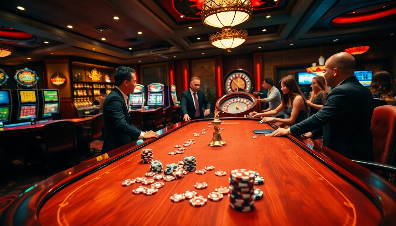 Experience thrilling games at SHBET with this vibrant scene showcasing casino tables and excitement.