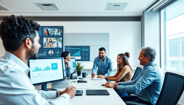 展示美洽官网智能客服解决方案的办公室插图，多元团队协作。