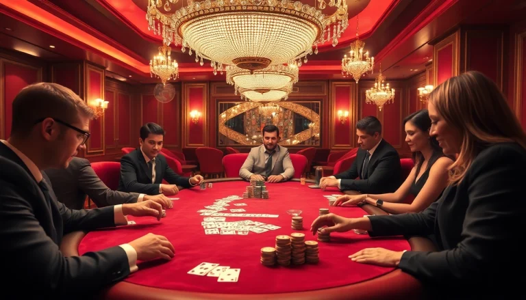 Engaged players strategizing at the top club poker table surrounded by luxury.