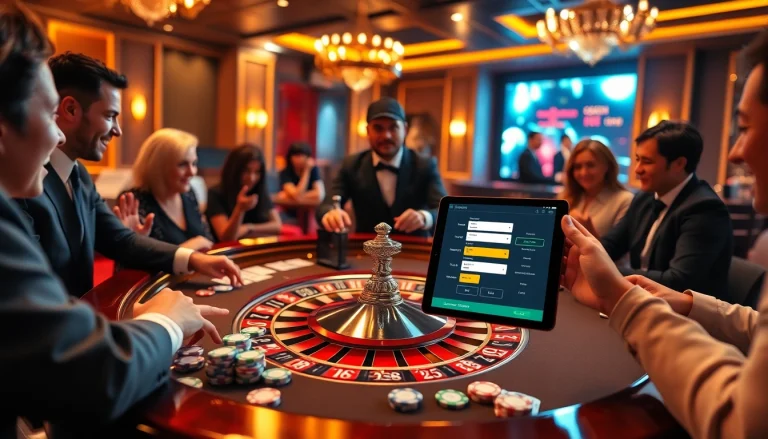 Experience seamless bk8 login as players engage at an upscale casino table, radiating excitement and luxury.