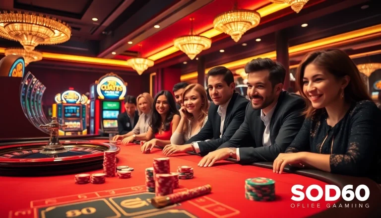 Excited players enjoying live gaming at SODO66 casino, showcasing thrilling betting action.