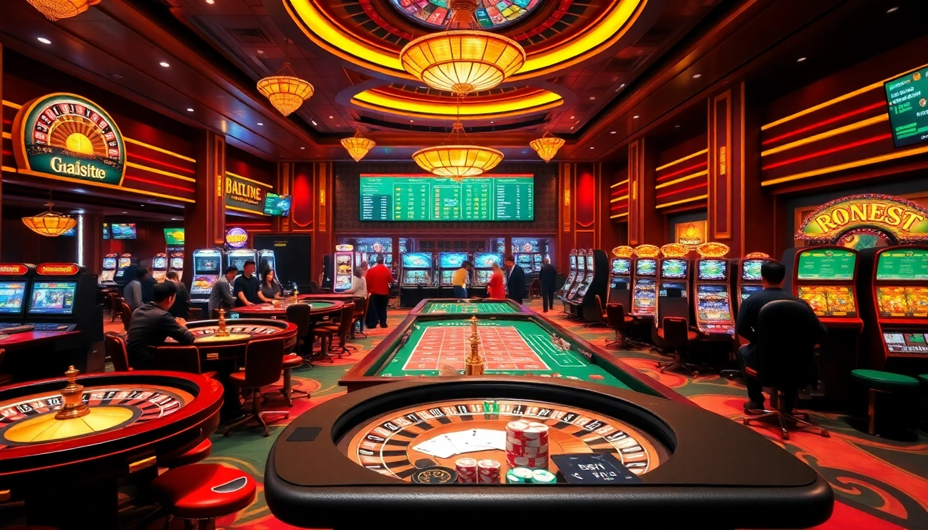 An exciting view of the trang chủ tobet88 casino interface with players enjoying various games, showcasing a vibrant gambling atmosphere.