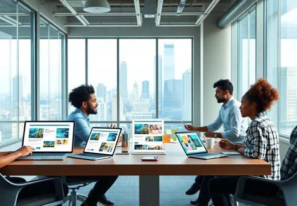 Responsive web design NYC showcased in a modern collaborative office environment with diverse designers.