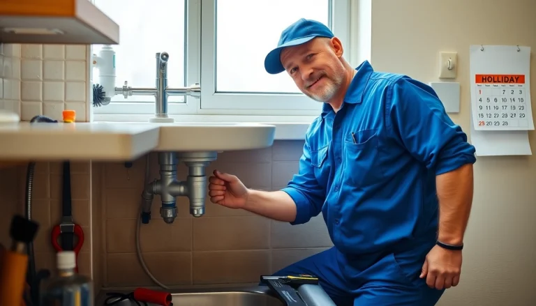 Emergency plumbers on holidays or weekends fixing a burst pipe in NYC.