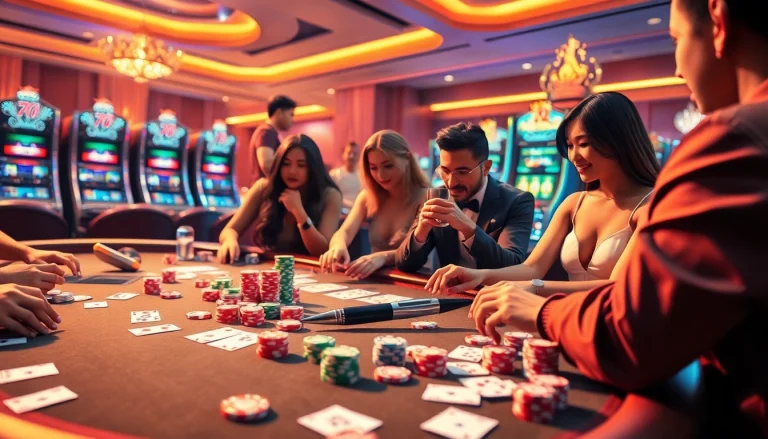 Featuring dynamic gameplay, this luxurious casino scene highlights the essence of pen 4d with engaging gamblers at a vibrant table.