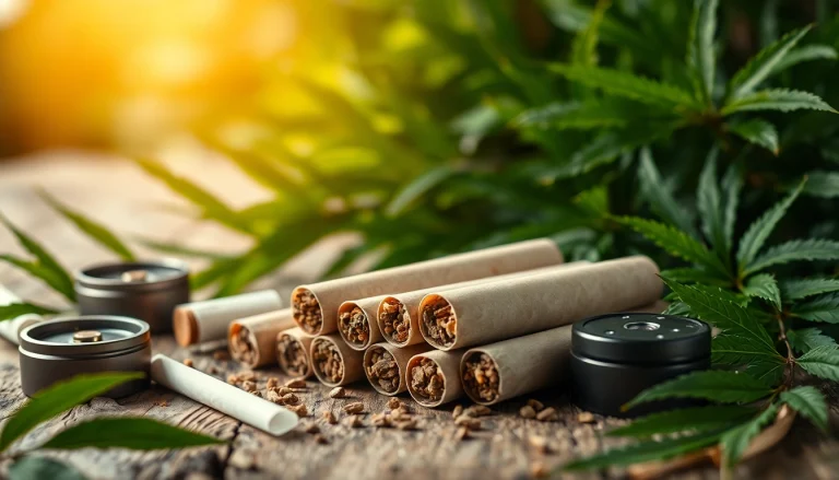 Showcasing delta 8 prerolls on a wooden table with natural elements, inviting relaxation.